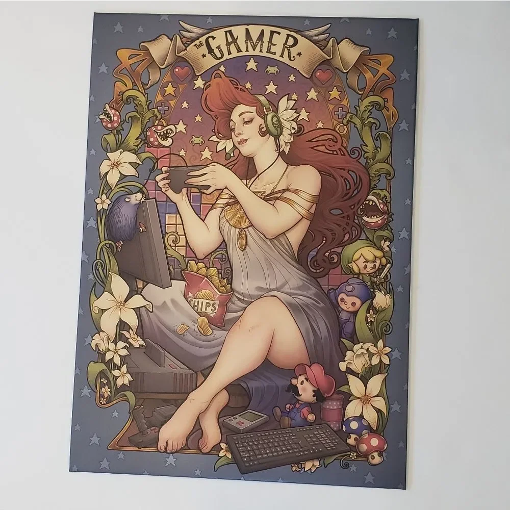 Displate Gamer Girl Nouveau Art Metal Print - Picture 1 of 12